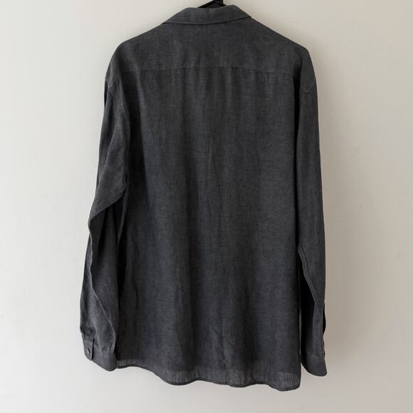 Charcoal Linen Button Up Shirt Mens Long Sleeve Minimalist Lightweight Medium - Picture 2 of 6